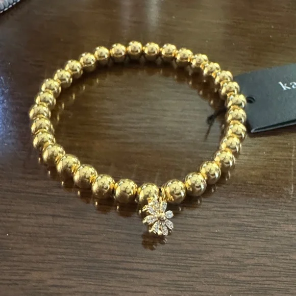 🎁 Kate Spade Gold Beaded Joy Pave Bracelet with Flower Charm $78 NWT - Picture 4 of 6